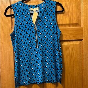 Michael Kors Blue Black Blouse V-Neck Zipper